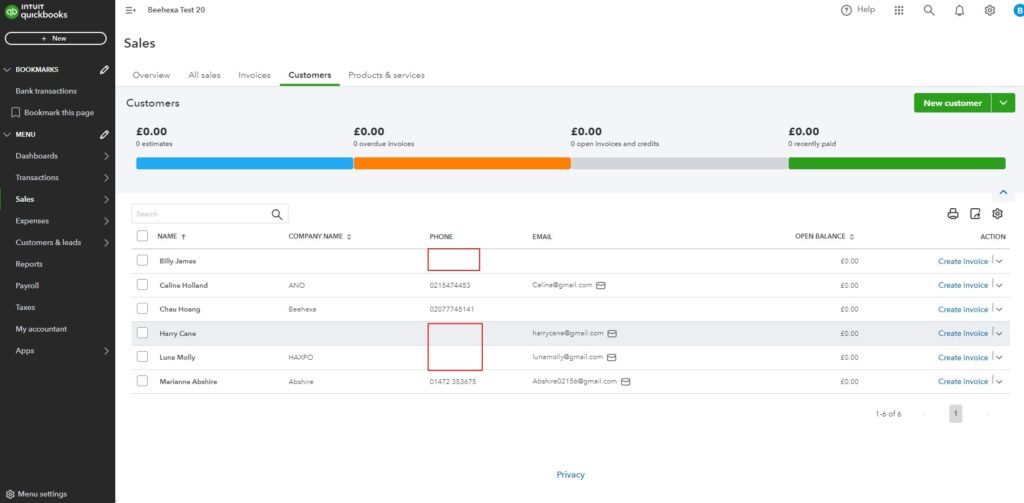 beehexa how to edit a customers phone number and email in quickbooks online 03