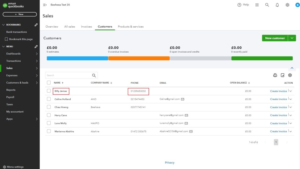 beehexa how to edit a customers phone number and email in quickbooks online 06
