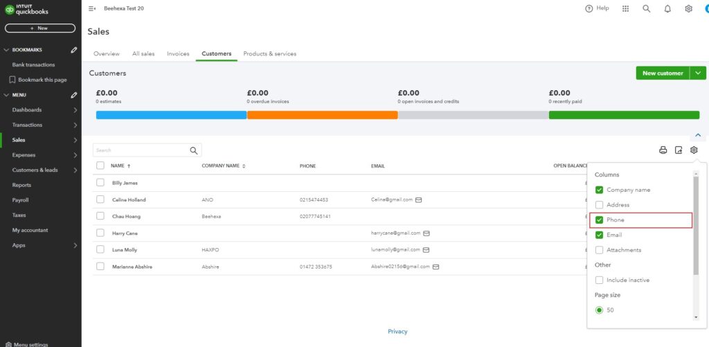 beehexa how to edit a customers phone number and email in quickbooks online 1