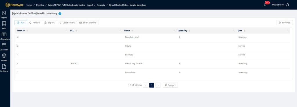 beehexa quickbooks invalid inventory