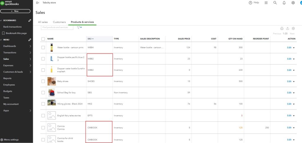 Beehexa Duplicate SKUs in QuickBooks Online 