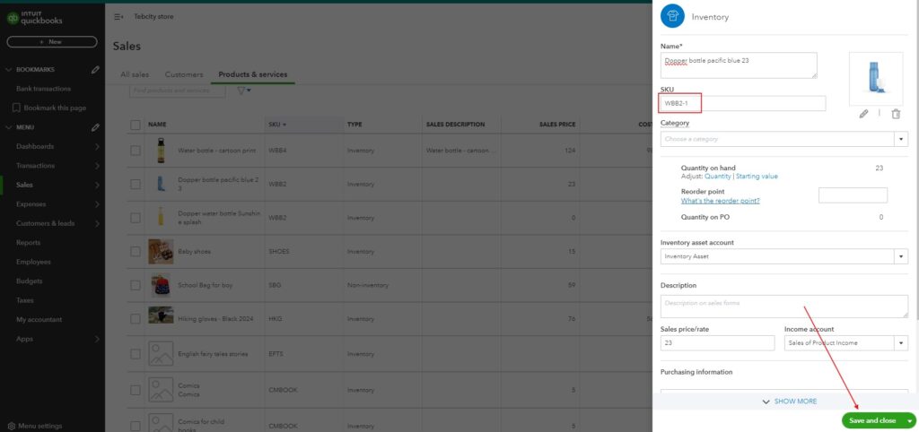 beehexa Duplicate SKUs in QuickBooks Online - Edit SKU