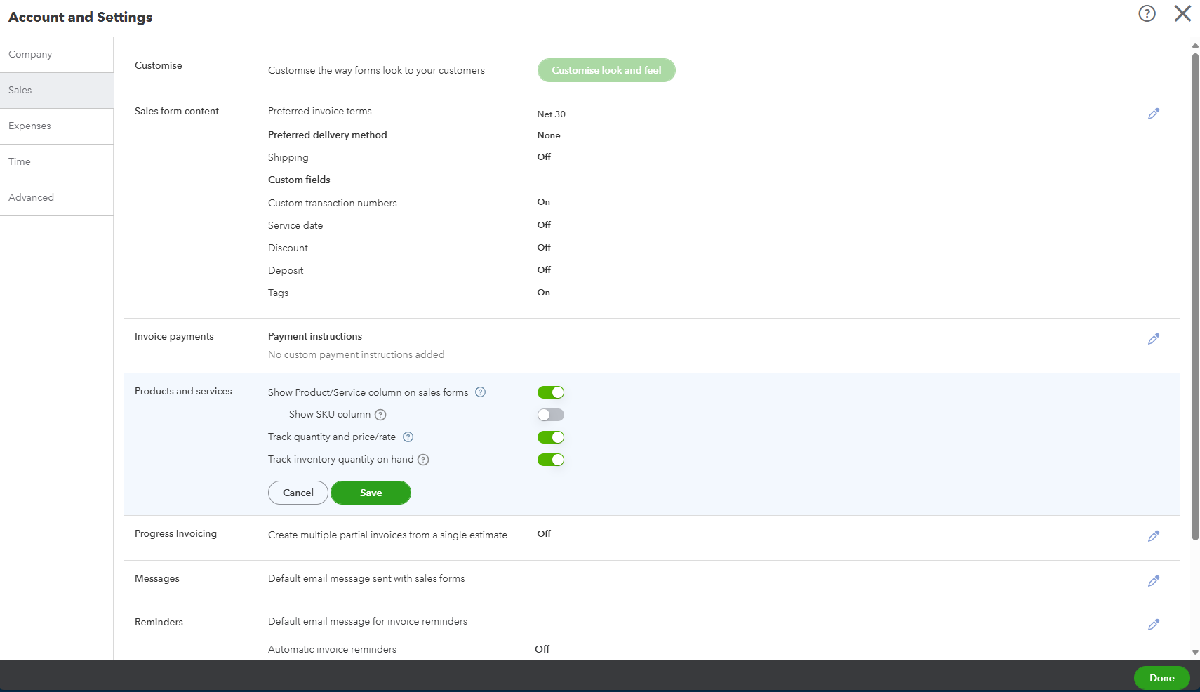 quickbooks tracking inventory